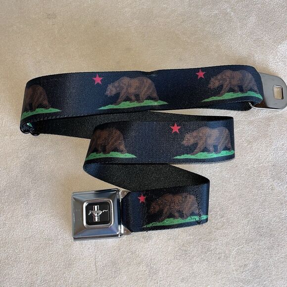 FORD MUSTANG Pony Seatbelt  Belt California Bear Flag BUCKLE DOWN one size 26-42 - Picture 1 of 5